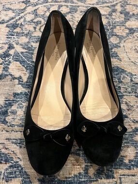Kate Spade Benice Black Suede Bow Heeled Pumps size 10 M